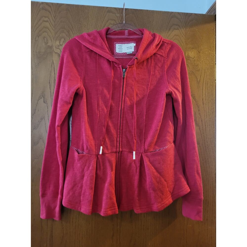 Anthropologie Red Peplum Ruffle Cotton Blend Zip Hoodie 4th Of July Summer GUC M